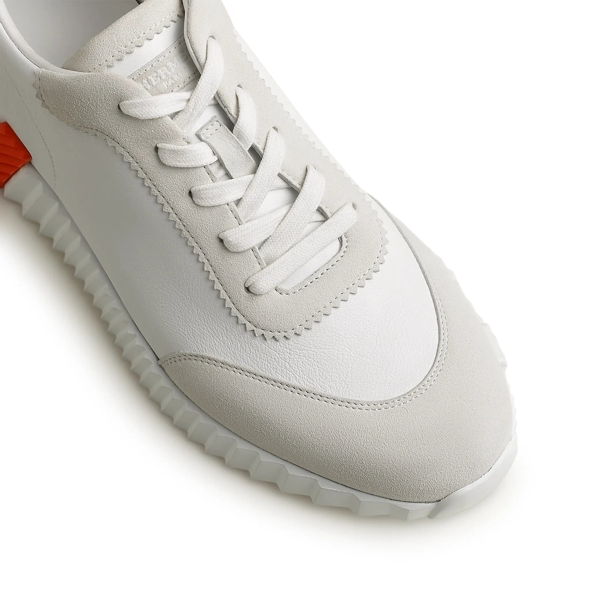 Upper View of Hermès Paris Bouncing Calf Sneaker White Orange H221898ZH94400